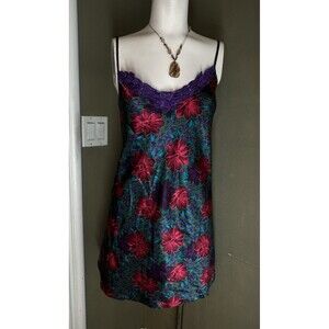 Ventelle Lace 70s Floral Satin Mini‎ Lingere Slip Dress Size Med Fairy Lace